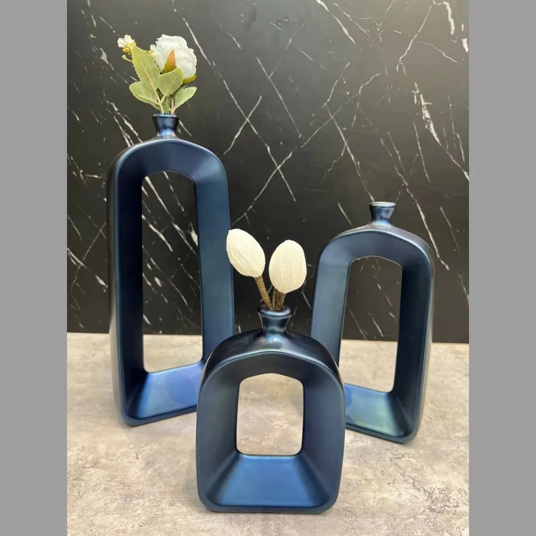 گلدان مینوس رنگی مات آبی