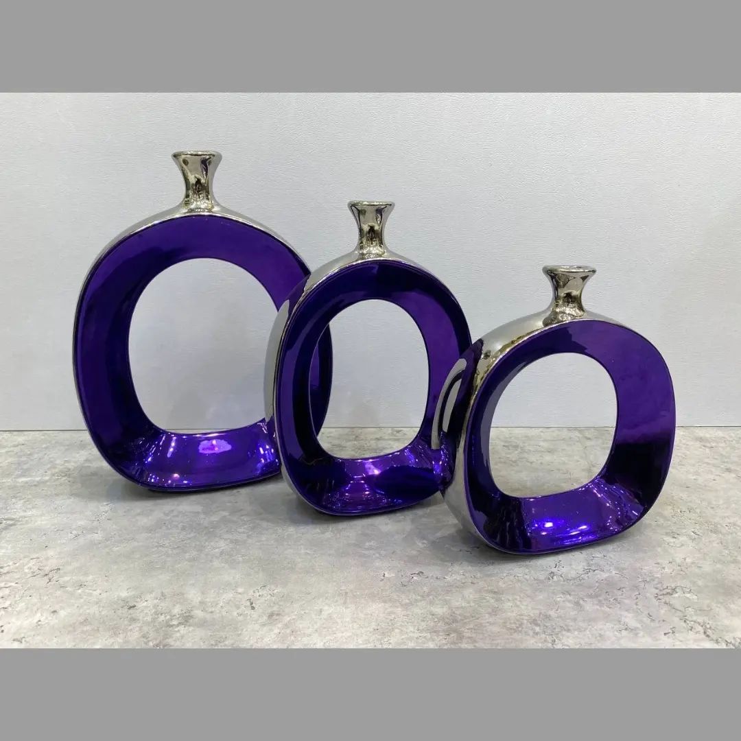 گلدان دنیز رنگی مات بنفش نقره ای