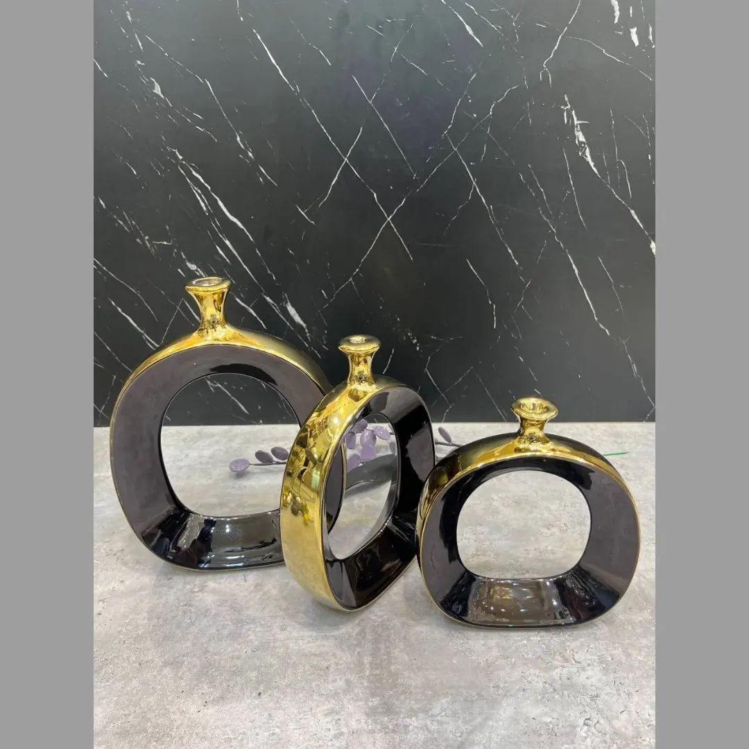 گلدان دنیز رنگی مات طلایی مشکی