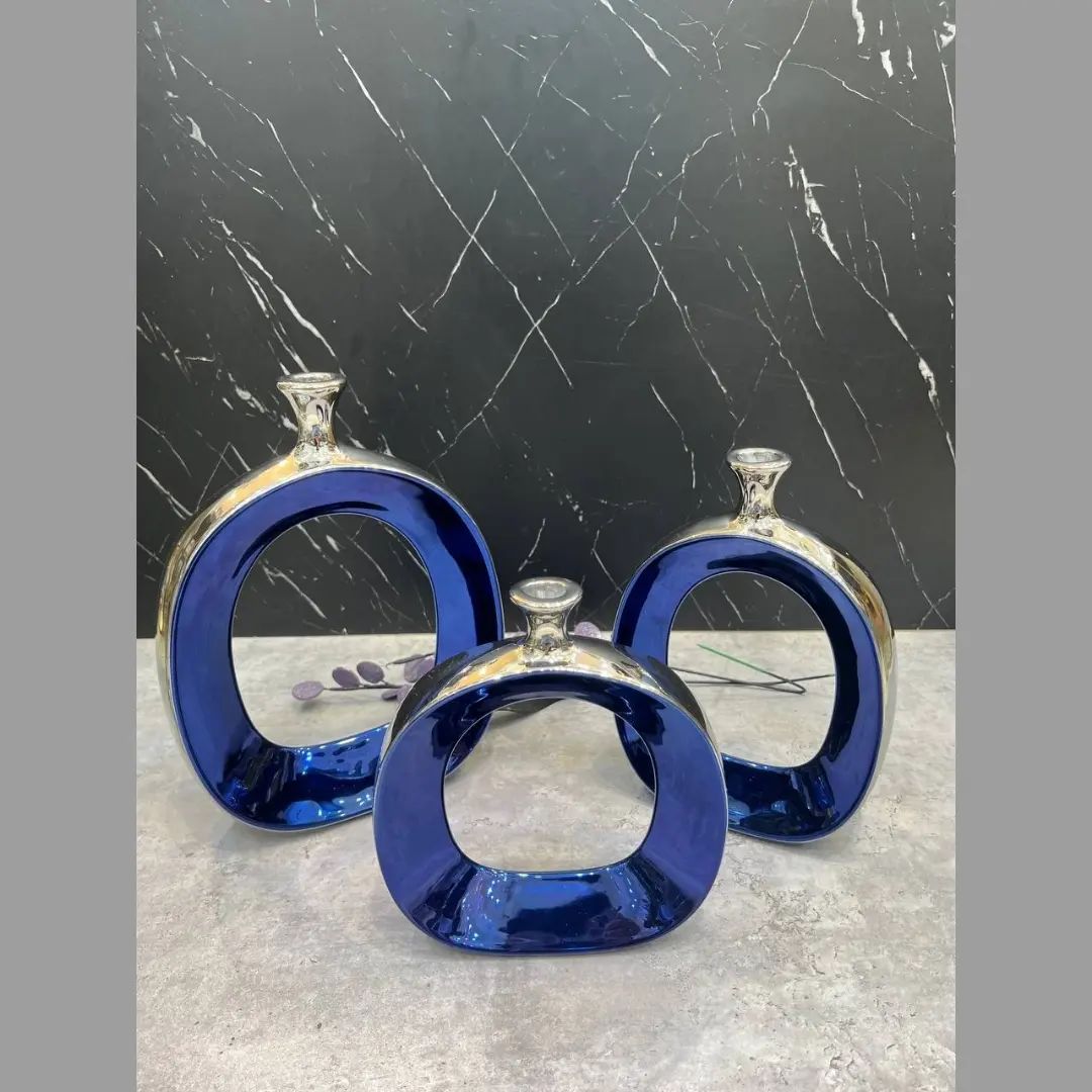 گلدان دنیز رنگی مات آبی نقره ای