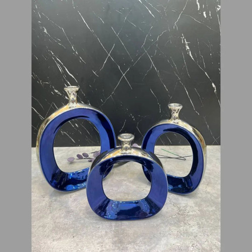 گلدان دنیز رنگی مات آبی نقره ای