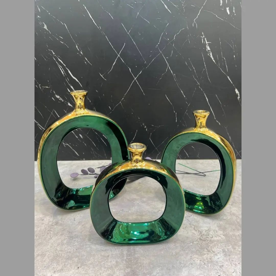 گلدان دنیز رنگی مات طلایی سبز