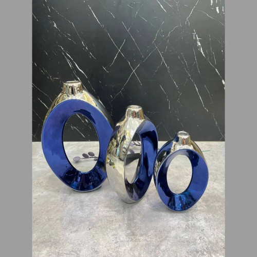 گلدان زئوس دو رنگ آبی نقره ای