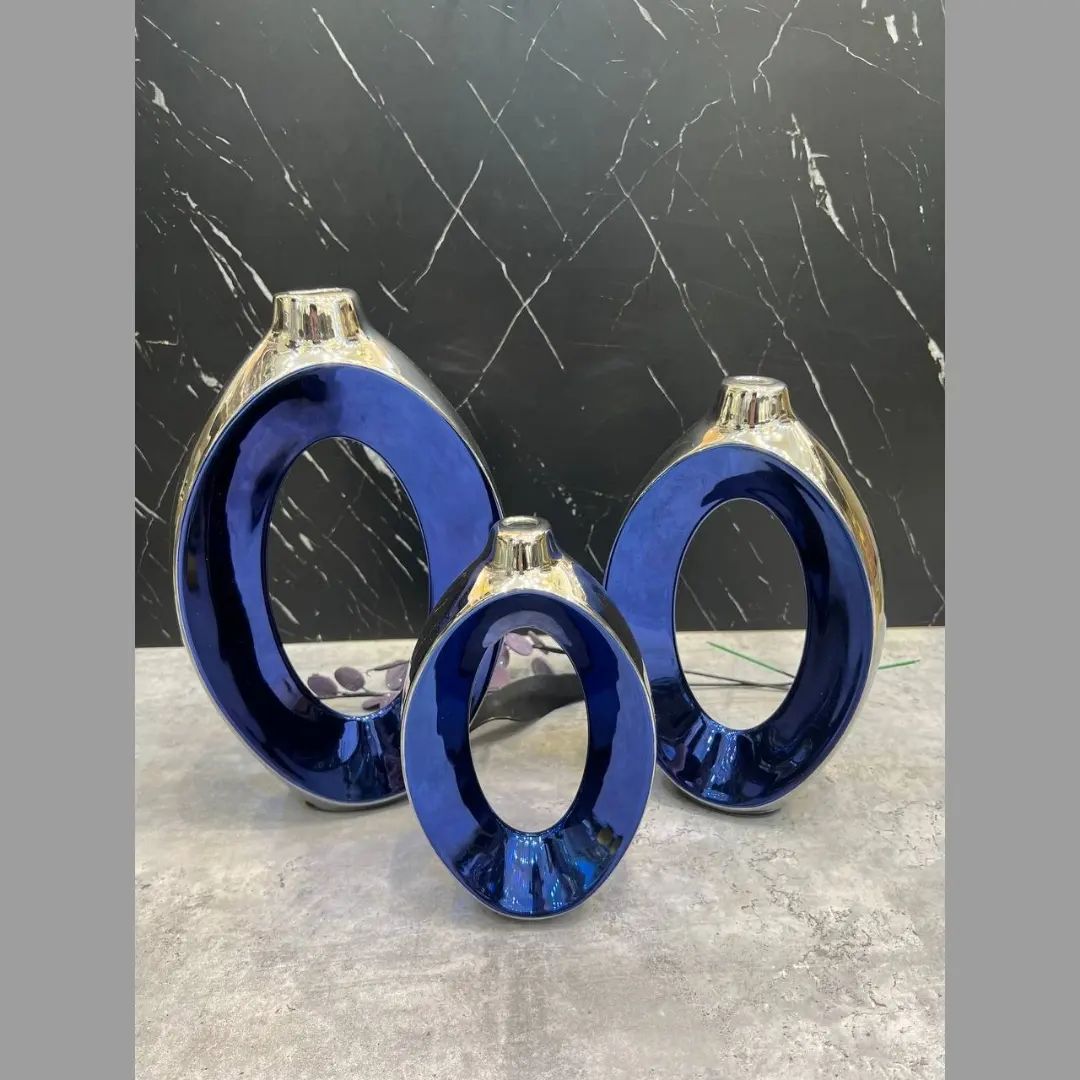 گلدان زئوس دو رنگ آبی نقره ای