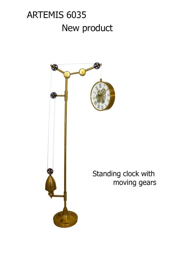 ساعت کنار سالنی مدرن آرتمیس کد ۶۰۳۵ چرخ دنده ای طلایی صفحه سفید