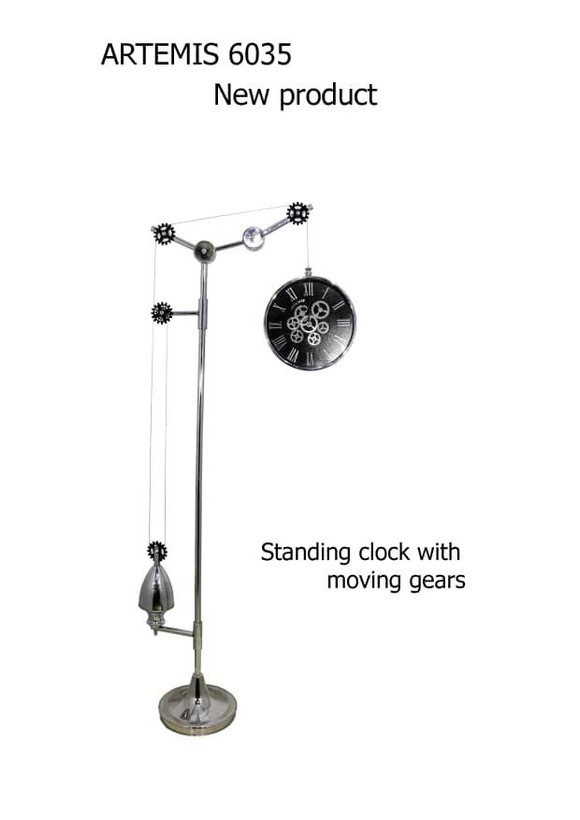 ساعت کنار سالنی مدرن آرتمیس کد ۶۰۳۵ چرخ دنده ای نقره ای صفحه مشکی