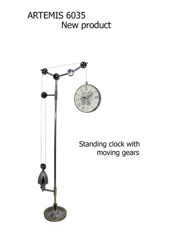 ساعت کنار سالنی مدرن آرتمیس کد ۶۰۳۵ چرخ دنده ای نقره ای صفحه سفید