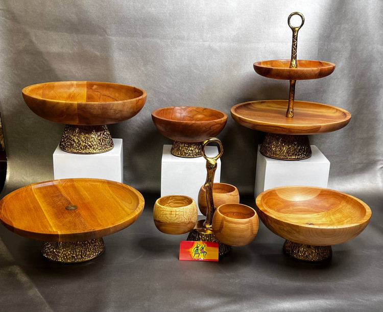 سرویس پذیرایی چوب راش گرجستان پایه آلومینیوم طلایی ۶ تکه