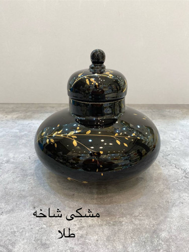 جار مدرن کروی مشکی طلا دار مدل شاخه
