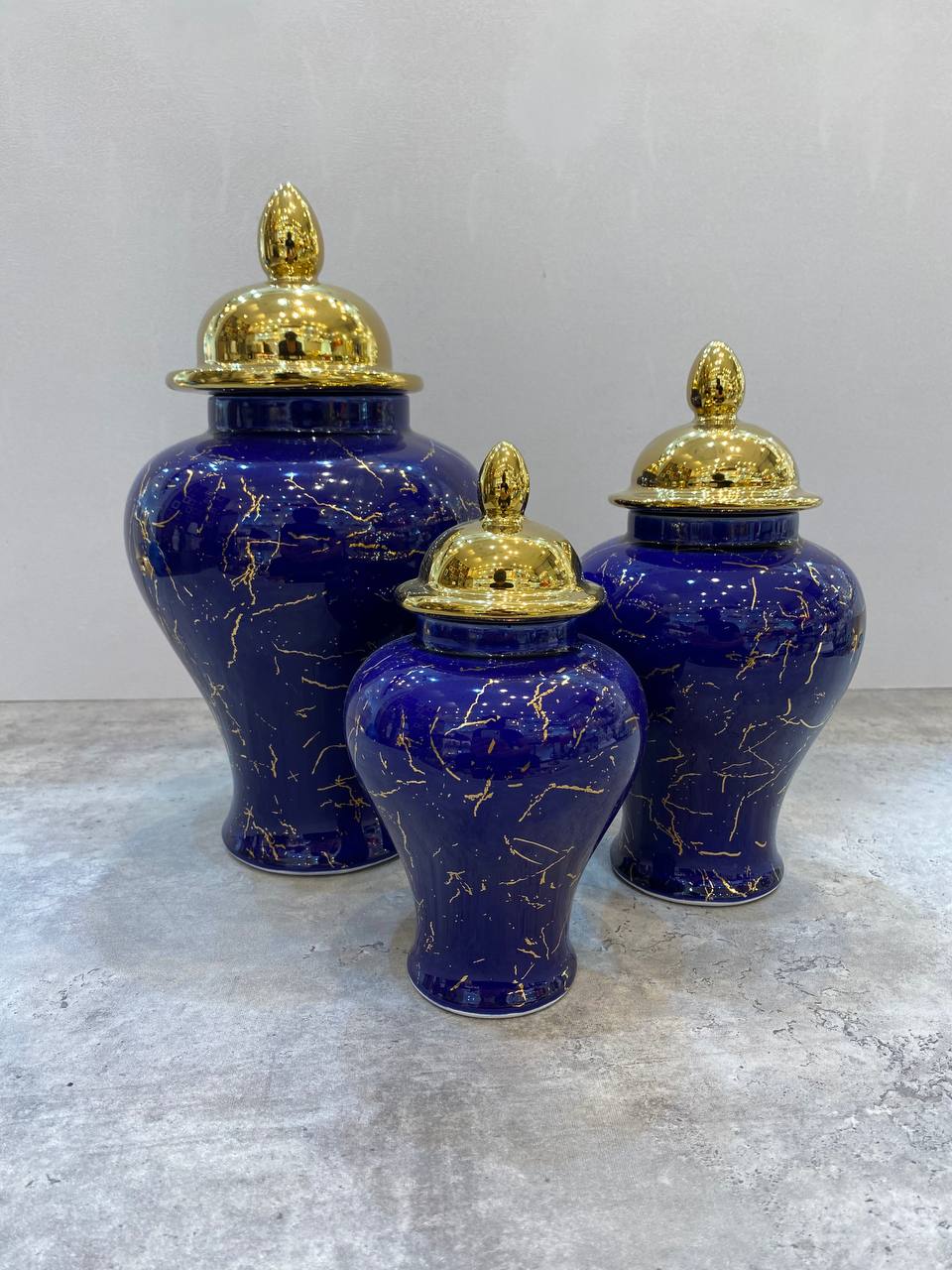 جینجر جار ۳ سایز مدل ماربل سرمه ای