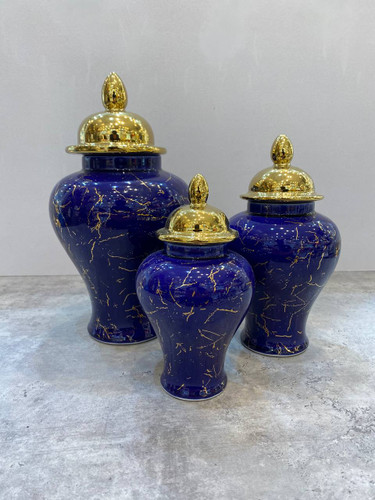 جینجر جار ۳ سایز مدل ماربل سرمه ای