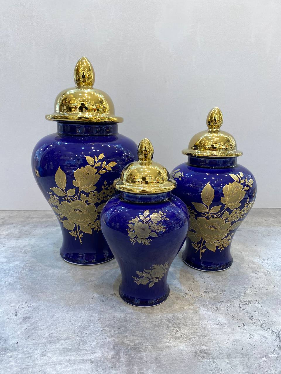 جینجر جار ۳ سایز مدل  گل سرمه ای