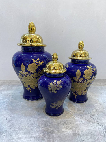 جینجر جار ۳ سایز مدل گل سرمه ای