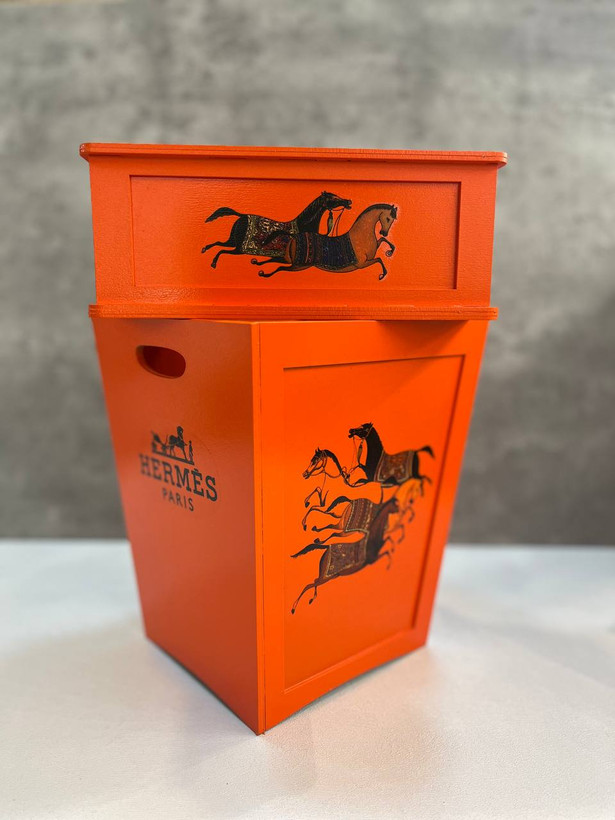 سطل و دستمال چوبی مدل هرمس نارنجی