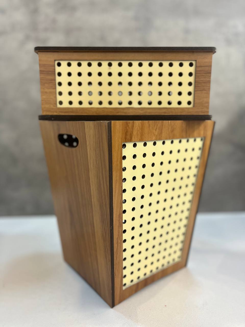 سطل و دستمال چوبی مدل حصیری  قهوه ای