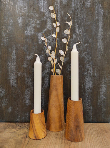 گلدان مخروطی سه تیکه چوب گردو