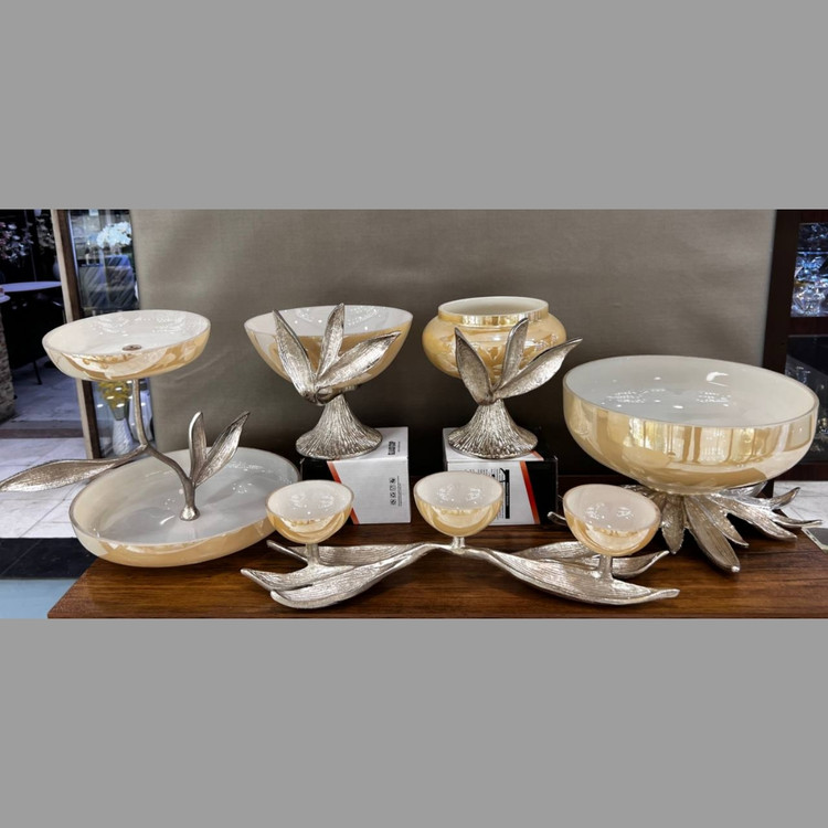 سرویس پذیرایی پنج تکه مدل گلبرگ بلور نقرهای