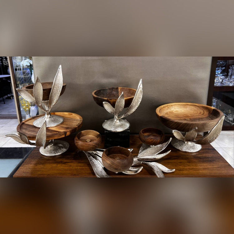 سرویس پذیرایی پنج تکه مدل سانسوریا چوب گردو نقرهای