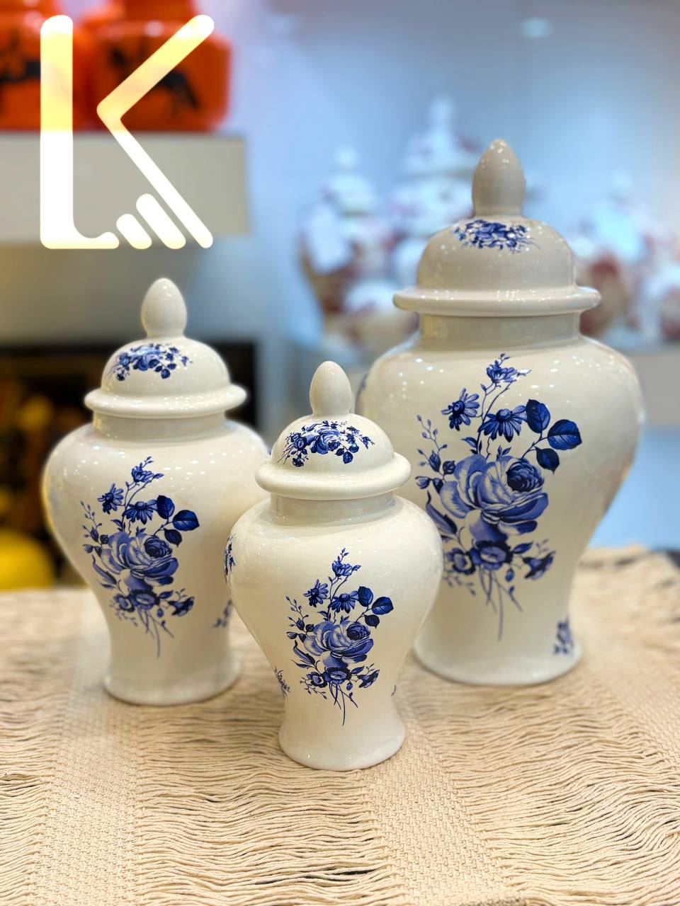 جینجر جار ۳ سایز مدل گل آبی